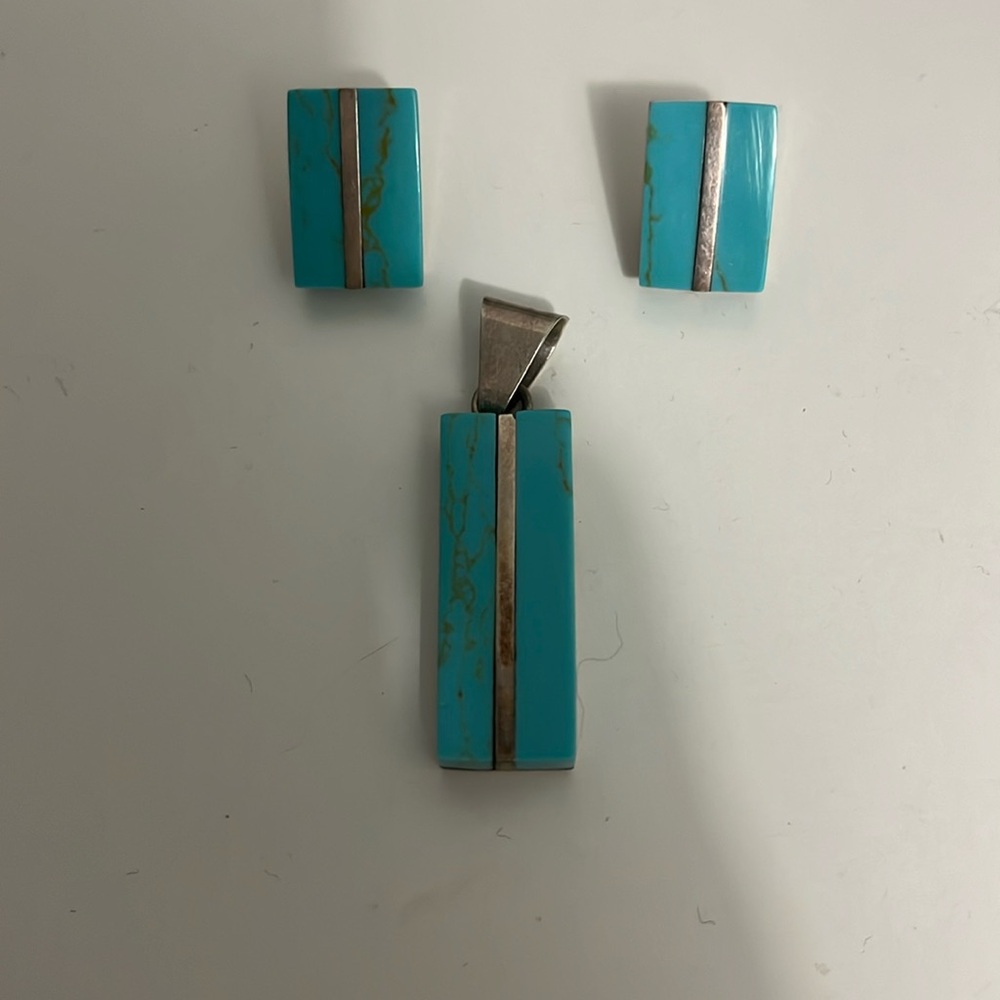 Real Turquoise/Silver pendant and earring set